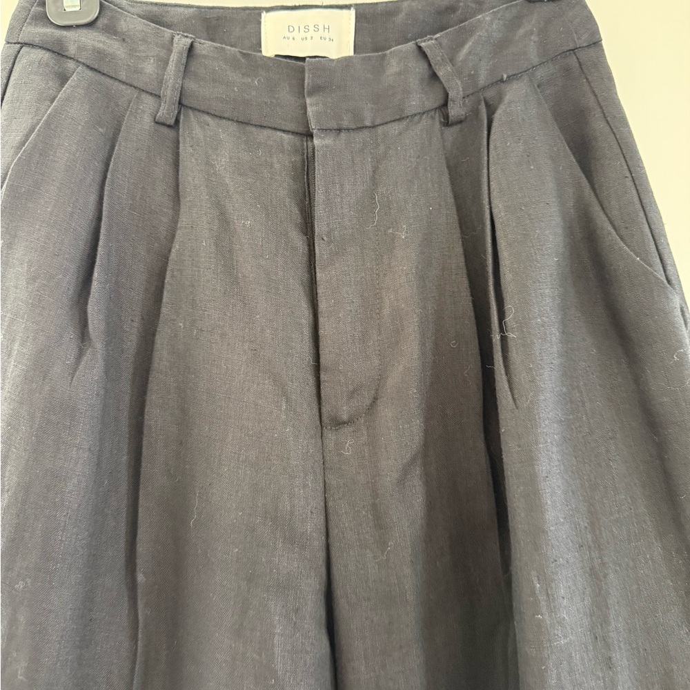 DISSH Norah Black Linen Wide Leg Pant with Pleats - Picture 5 of 6